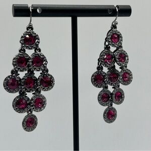 Bold Pink Stone & Gunmetal Chandelier Earrings
